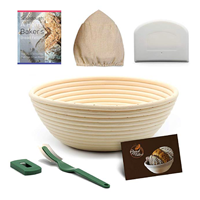 Banneton Bread Proofing Basket Set: 9 inch Round Brotform Bread Basket Dough Bowl | Cloth Liner | Dough Scraper | Bread Lame | Sourdough Recipe - For Professional and Home Bakers Artisan Bread Making