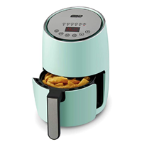 DASH Compact Electric Air Fryer + Oven Cooker with Digital Display, Temperature Control, Non Stick Fry Basket, Recipe Guide + Auto Shut Off Feature, 1.6 L, up to 2 QT, Aqua 