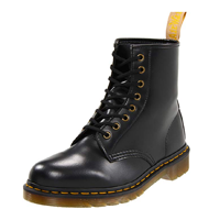 Dr Marten Vegan Black Combat Boot Lace Up Classic Retro Leather Synthetic Sole High Shine Two Tone Iconic Air Cushioned Sole Yellow Stitching Slip Resistant Practical Fashion Jeans Evening Daytime College School Summer Winter Fall Spring