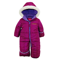 Pink Platinum One Piece Snow Suit Stroller Warm Snug Winter Fall Spring Cold Weather Baby Puffer Pram Bunting Plum Soft Polyester Zipper Closure Machine Wash Long Sleeve Fold Over Hands Feet Water Resistant Windproof Fully Insulated Extra Cozy