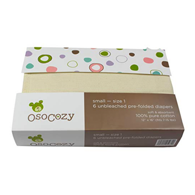 OsoCozy Prefolded Unbleached Cotton Diapers – 6 Pack