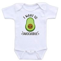 DoozyDesigns Avocado Avocuddle Bodysuit Baby Infant Short Long Sleeve 100% Cotton Cute Veggie I Want To Lap Shoulder Neckline Snap Closure Gift Boy Girl Son Daughter Professional Design Eco-friendly Ink Kid Safe Toddler Gift Gentle Delicate Skin Gender Neutral Outfit Funny Food Clothes