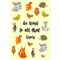 PrintMEME Be Kind To All That Lives Vegan Poster Message Cute Animal Picture Rights Meat Product Love Open Sharing Kid Child Durable Museum Quality Matte Paper Gift Protective Tube Different Size