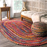 NuLOOM Hand Braided Bohemian Cotton Oval Rug Area Bright Colorful India Authentic Multi Blue Ivory Quality Material Technology Style Living Room Bedroom High Traffic 
