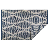 DII Indoor Flatweave Cotton Reversible Area Rug Bedroom Soft Bare Toes Handloomed Yarn Dyed Yarn Navy Diamond Blue Living Room Kitchen Grey Lattice Variegated Chic Pattern Variable Color Trend Style Machine Wash Home Décor