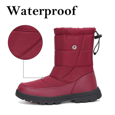      Oxford     Imported     Rubber sole     Waterproof Function:Upper material with waterproof performance can prevent snow,rain water into boots while doing outdoor activities.     Keep Warm:Fine fluffy faux fur covers the inside of the winter boots that make sure enough temperature to take care of your feet and offer cozy and toasty experience on your feet.     Durable & Non-Slip: The snow boots are meticulously selected high-grade rubber as the sole which features excellent abrasion resistance, skid resistance and deformation resistance,toe cap anti-collision,better protect your feet.     Easy On and Off：The adjustable lace side opening makes them so much easier to put on and take off and keep warm. At the same time, our shoes are made with super light EVA, you can enjoy your outdoor activities without heavy, clunky feeling.     Ideal For Any Activity: Perfect for vacation,skiing,walking the dog,walking,taking the express,indoor,leisure,fishing,long airline flight,around the house,take delivery,get the paper,grab something from the car,run a quick errand,running up to the little store etc.They are unisex winter boots.