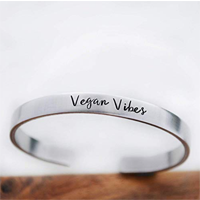 Vegan Vibes Silver Cuff Bracelet Healthy Living Lifestyle Beautiful Aluminum Jewelry Women Minimalist Mama Hand Stamped Gift Unique Celebration Mother Girlfriend Daughter Niece Aunt Birthday