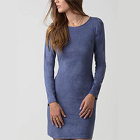 dress dresses ASTARS Up All Night Vegan Dress Simple Stylish Sexy Stretch Suede Scoop Neck Fitted Long Sleeve Invisible Zipper Polyester Spandex Fitted Chic Evening Daytime