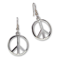 Real Metal Hippie Peace Sign Drop Dangle Earrings Love Polished Silver Finish Pewter Steel Fish Hook High Grade Wire Hand Crafted Teenager 1960s Festival Gift Her Friend Travel