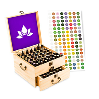 Aroma Outfitters Two Tier Essential Oil Box Custom Made Gift Wooden Storage Case Handle Bottle Roller Ball Space Saver Sealed Natural Finish Large Free Labels Versatile Capacity Compartment Layered Beautiful Craftsmanship Elegant Design Travel Presentation Collection