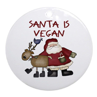 Café Press Santa is Vegan Christmas Ornament Holiday Season Perfect Decoration Gift Funny Tree Round Quality Porcelain Red Ribbon Hang Cute Unique Smile