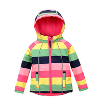 Hiheart Girls Fleece Jackets Striped Outwear Rainbow Hooded Windproof Jacket 