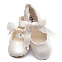 Olivia K Ballerina Mary Jane Flat Ribbon Tie Shoes Beautiful Ballet Pumps Metallic Gold Satin White Faux Leather Manmade Fashion Elegant Style Cushion Sole Dance Wedding Flower Girl Formal Occasion Birthday Gift Special Baptism Party Dress Christmas Outfit 