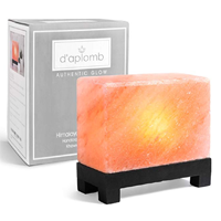 D’aplomb Authentic Natural Himalayan Salt Lamp Clean Air Relieve Stress Create Beautiful Ambiance Hand Carved Modern Rectangle Light Pink Crystal Rock Mountain Wood Base Footed Dimmer Perfect Gift Wedding Anniversary Meditation Yoga