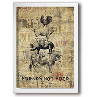 Hobson Reginald Vegan Friends Not Food Framed Picture Modern Print Message Wood Black White Home Wall Décor Art Artwork Painting Ready Hang Canvas Hook Mounted High Definition Gift Friend Colleague Work Office Home House Warming Birthday Christmas