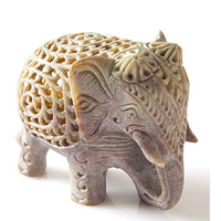 INA KI Hand Carved Stone Elephant Mom Baby Inside Sculpted Fine Detail Mother Décor Statue Impossible Art Sculpture Figure Red Beige Traditional Artisan Eternal Love Floral Motif Gift Unique Travel Ethnic