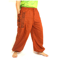 Jing Shop Harem Pants Beach Loose-fitting Cotton High Cut Boho Hippie Cultural Pattern Print Ethnic Design Comfortable Durable Quality Elasticated Waist Drawstring Pockets Adjustable Length Travellers Backpackers Festivals Chill Out Lounging Causal Street Wear Yoga Movement Activity