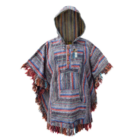 Little Kathmandu Hoodie Hooded Poncho Ethnic Handmade Hippie Nepal Gypsy Cotton Serape Cloak Mantas Fringes Cape Drawstring Gheri Pockets Traditional Colorful Fashionable Warm Comfort Comfortable Breathable One Size Unique