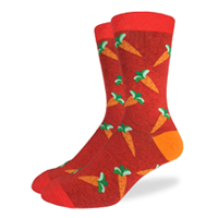 Good Luck Sock Carrots Crew Socks Sox Bright Colorful Comfort Orange Vegetables Cotton Polyester Spandex Vegetarians Vegans Gardeners Cooks Novelty Humor Fun Modern Designs Durability Stretch All-day Gift Birthday Summer Spring Fall Holiday Dress