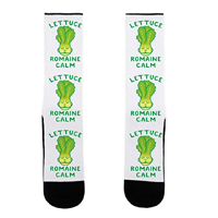 LookHUMAN Lettuce Socks Sox Joke Humor Comic Lettuce Romaine Calm White Cotton Polyester Spandex Fun Print Lightweight Breathable Fabric Original Design Comfort Yoga Vegetables Workout Vegan Vegetarian Gym Veggies