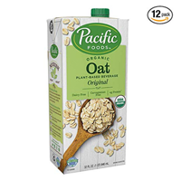 Pacific Foods Original Organic Oat Milk – Pack of 12 A great milk substitute, sweetened with organic oats, for use in cooking, baking or neat. Non-diary, vegan, milk alternative, plant-based, dairy-free