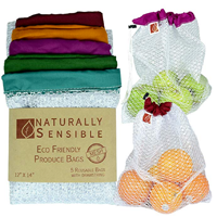 Naturally Conscious Original Eco-friendly Reusable Produce Bag Answer No More Throw Away Plastic Organic Veg Washable See Through Premium Soft Lightweight Nylon Mesh Large Red Yellow Green Blue Purple Shopping Last Save Money Environment Convenient Functional Versatile Gift 