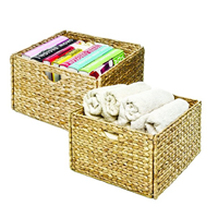 Seville Classics Hand Woven Water Hyacinth Sea Grass Basket Pack Matching Storage Brown Fold Flat Sturdy Steel Frame Ideal Bedroom Closet Bathroom Laundry Kitchen Toy Living Room House Home