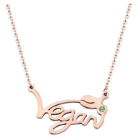 GZrlyf Vegan Necklace Beautiful Rose Gold Pendant Statement Gift Vegetarian Symbol Jewelry Stainless Steel Lead Nickel Free Hypo Allergenic Eco-friendly Fierce Celebrate Respect Animal Rights Birthday Friend Celebration Favor