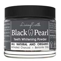 Living Earth Black Pearl Teeth Whitening Powder Brighten Smile Freshen Breath Natural Activated Charcoal Organic Coconut Tooth Anti-bacterial Glass Jar Bentonite Clay Quality Non-toxic Materials White