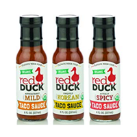 Red Duck Three Sauce Taco Sampler Set Certified Organic Vegan Portland Unique Flavor Approachably Mild Actually Spicy Uniquely Korean Natural Tasty Classic Sugar Gluten Dairy Grain Free Sensitive Digestion Allergy Oregon Preservative Additives Burger Cooking Easy Simple Stir Fry Store Cupboard