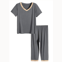sleepwear Latuza Women’s Sleepwear Tops with Capri Pants Pyjama Set Viscose Made from Bamboo Spandex 5% Two-piece Pyjama Set Short Sleeves V-neck Pretty Picot Trim Top and Elastic Waist Capri Pants Soft Lightweight Stretchy and Comfortable High Quality Keeps the Wearer Cool and Comfortable