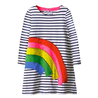 Vikita Stripey Cotton Dress Funky Design Toddler Girl Animal Stripe Baby Casual Quality Soft Comfortable Natural Fabric Active Play School Indoor Outdoor Spring Fall Summer 