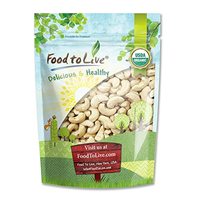 Food To Live Organic Raw Cashews Milk Recipe Snack Healthy Non GMO Whole Unsalted Shelled High Quality Rich Buttery Flavor Taste Roasted Cooking Stir Fry Baking Storage Fresh Cholesterol Minerals Copper Iron Manganese Calcium Fiber Protein Diet Athlete Gym Workout