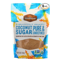 Madhava Pure Unrefined Coconut Sugar Pack Sustainable Grown Harvest Natural Sweet Organic Resealable Package Kosher Non GMO Gluten Free Vitamin Mineral Magnesium Potassium Zinc Iron Amino Acid Blossom
