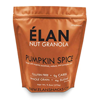 Elan Pumpkin Spice Nut Granola Paleo Style Loaded Nutrient Dense Delicious Snack Low Carb Dessert Healthy Organic Cereal Seasonal Fall Treat Pecan Walnut Hazelnut Sweet Potato Cashew Super Natural Ingredients Gluten Free Non GMO Vitamin Minerals Soy Dairy Low Glycemic Holiday Quality Convenient