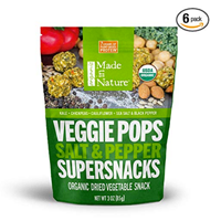 Made in Nature Organic Salt Pepper Veggie Pops Pack Pure Flavor Vegan Super Snack Dried Vegetable Kosher Crunchy Healthy Tasty Plant Based Protein School College Lunch Work Workout Gym Picnic Outdoor Kids