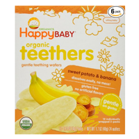 Happy Baby Organic Teething Wafer Soothe Delight Moment Banana Sweet Potato Rice Cookie Teeth Dissolve Gluten Free Jasmine Gums Fruit Vegetable No Artificial Color Sensitive Pouch Delicious Nutrition Premium