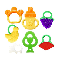 Bassion Freezer Safe Baby Teething Toy Natural Organic Teether Set Infant Toddler Perfect Comfort Safety Easy Grab Hold Silicone Soft Chewable Clean Dishwasher Fruit Shape