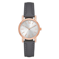 Folio Women Grey Vegan Leather Watch Style Simplicity Silver Sunray Dial Gold Adjustable Band Strap Day Date Movement Gift Birthday Christmas Dress Evening Daytime 