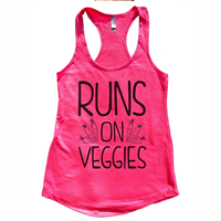 activewear Women’s Racerback Vest Top Run on Veggies Vegan Tank Top Gift Funny Threadz Comfortable High Quality Material Awesome Color Options Dayglo Flowy Lightweight Perfect for the Gym Yoga Running Exercise
