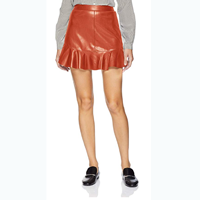 skirt BB Dakota Women’s Veni Vidi Vici Vegan Leather Skirt Faux Leather Rust Black Mini Polyurethane Zipper Closure Ruffle Detail