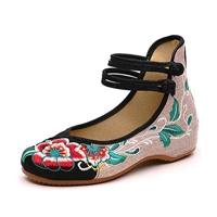 Fanwer Folk Style Canvas Embroidered Dancing Shoes Different Peony Cloth Mary Jane Breathable Casual Walking Ethnic Chinese Traditional Handicraft Light Health Comfortable Soft Absorbent Thick Sole Eliminate Odor Sweat Modern Design Natural Beauty Indoor Outdoor Spring Summer Fall Travel Style Flat