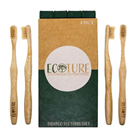 Ecoture Biodegradable Bamboo Toothbrush Pack Eco-friendly Natural Adult Child Size Organic Recyclable Soft Bristles Packaging Green Living Anti-microbial Environmentally Sustainable