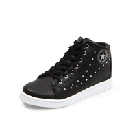 Epic Step Faux Leather Studded High Tops Fashion Sneakers Skinny Black Jeans Hidden Wedge Shoes Synthetic Upper Lining Rubber Sole Metal Eyelets Lace-up Inside Zip Closure Spring Summer Winter Fall Outdoor Indoor Weekend Holiday Leisure Casual Style