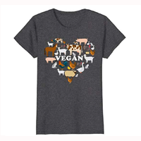 top tee tshirt t-shirt shirt blouse Vegan Hearts Tees Friends Not Food Tee Shirt Animals Colors Cotton Polyester Lightweight Classic Fit Women Graphics Design Print